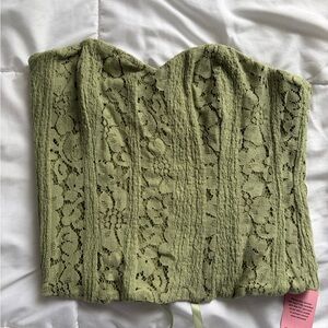 Sage Green Lace Strapless Top